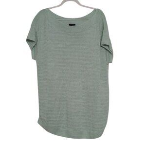 Talbots Textured 100% Linen Shirt Womens Size Medium Green Short Sleeve Pullover